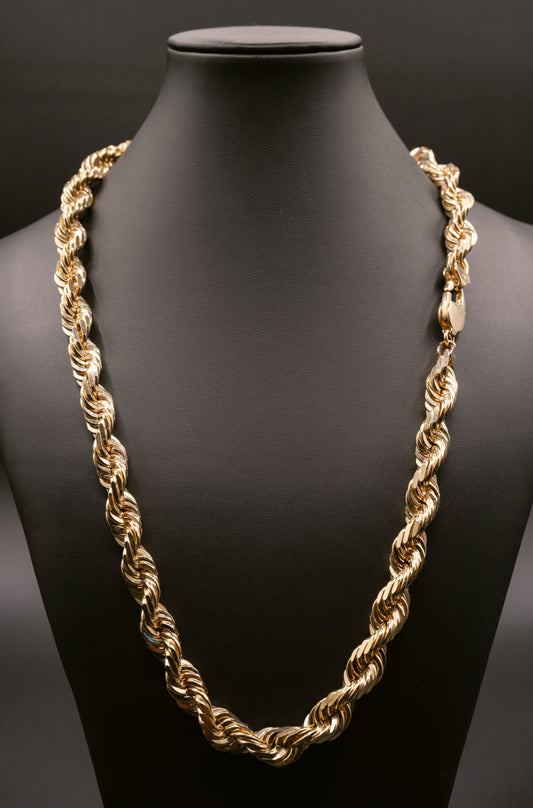 (10KT) 12MM - 20MM: Yellow Gold Diamond Cut Rope Chain
