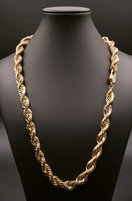 (18KT) 12MM - 20MM: Yellow Gold Diamond Cut Rope Chain