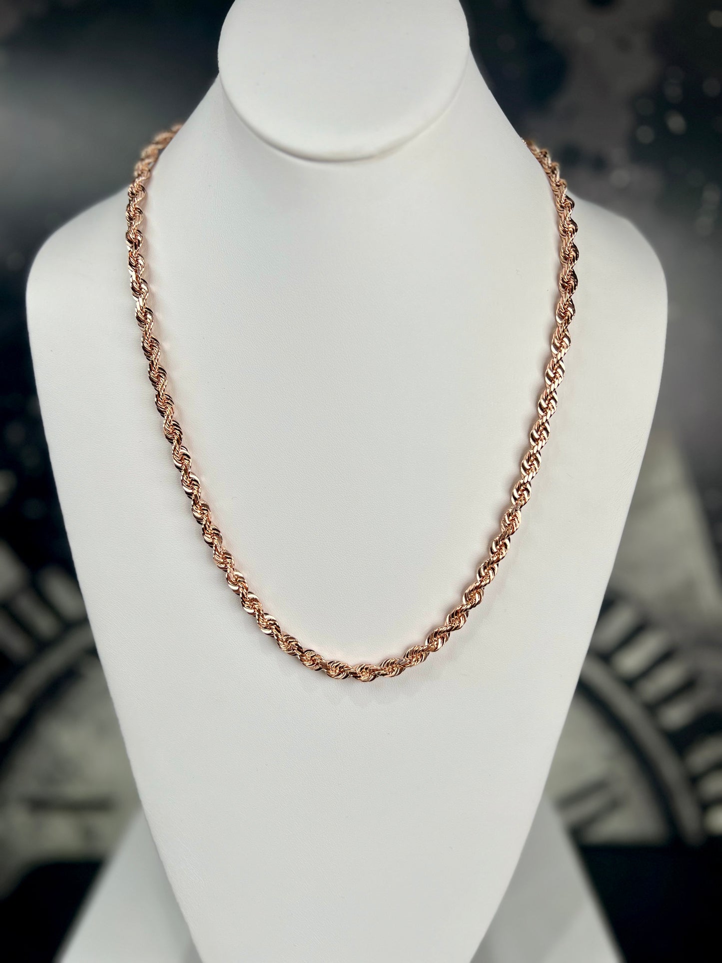 (10KT) 12MM - 20MM: Rose Gold Diamond Cut Rope Chain