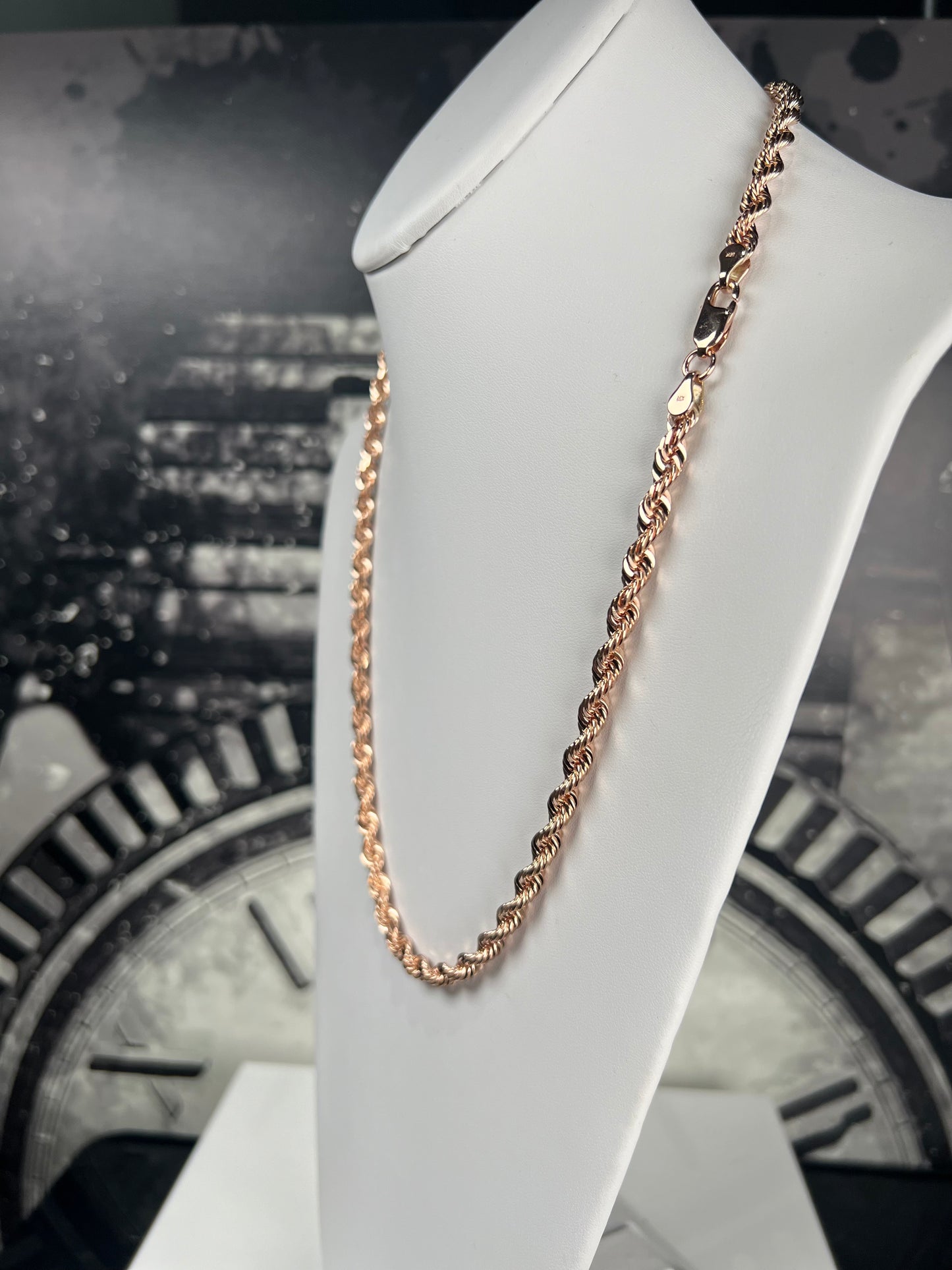 (10KT) 12MM - 20MM: Rose Gold Diamond Cut Rope Chain