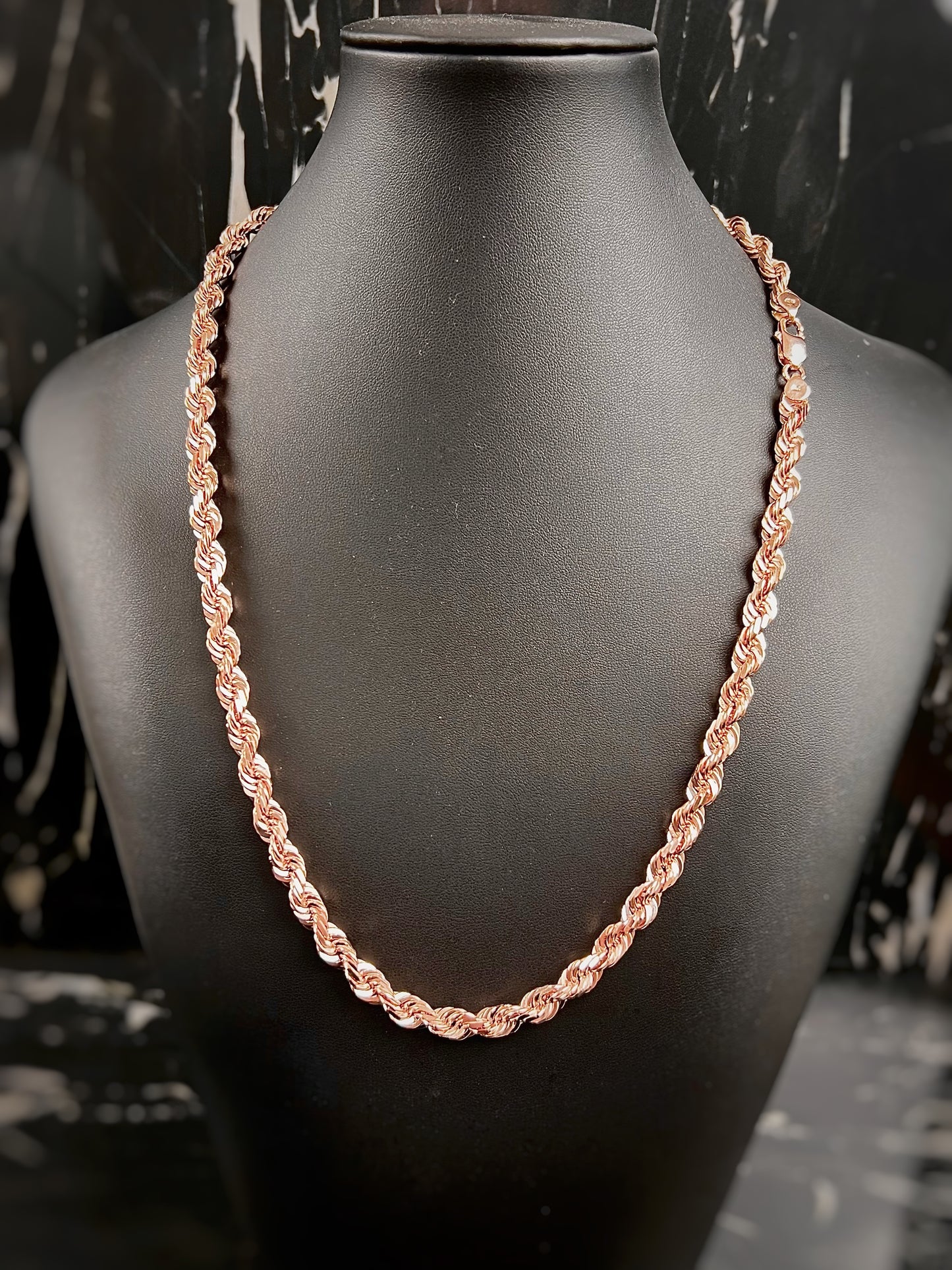 (14KT) 6MM - 10MM: Rose Gold Diamond Cut Rope Chain