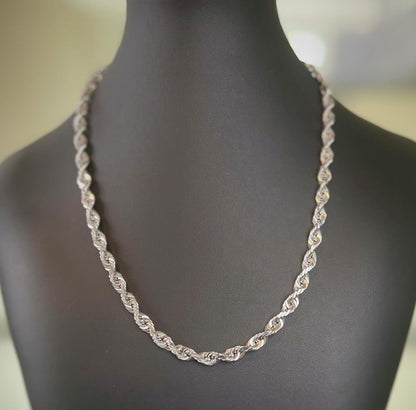 (18KT) 6MM - 10MM: White Gold Diamond Cut Rope Chain