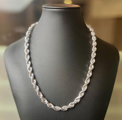 (10KT) 6MM - 10MM: White Gold Diamond Cut Rope Chain