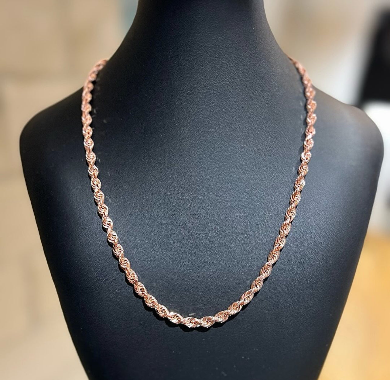 (10KT) 6MM - 10MM: Rose Gold Diamond Cut Rope Chain