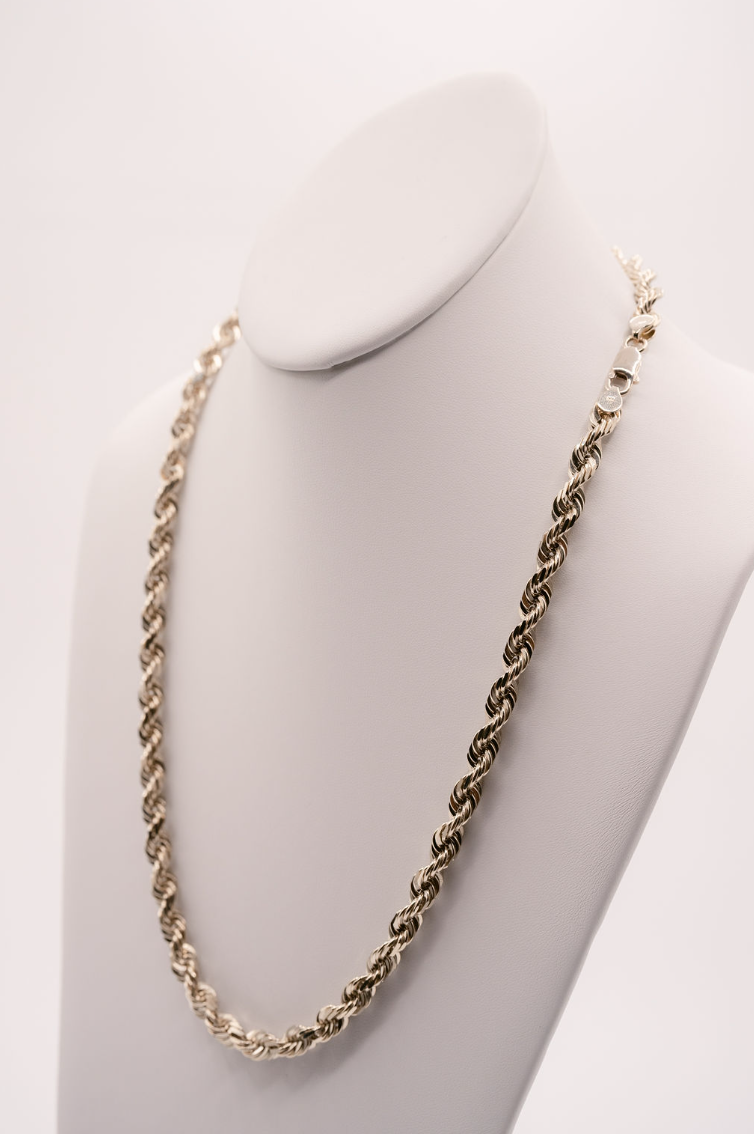 (14KT) 12MM - 20MM: White Gold Diamond Cut Rope Chain