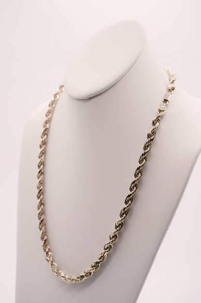 (18KT) 6MM - 10MM: White Gold Diamond Cut Rope Chain