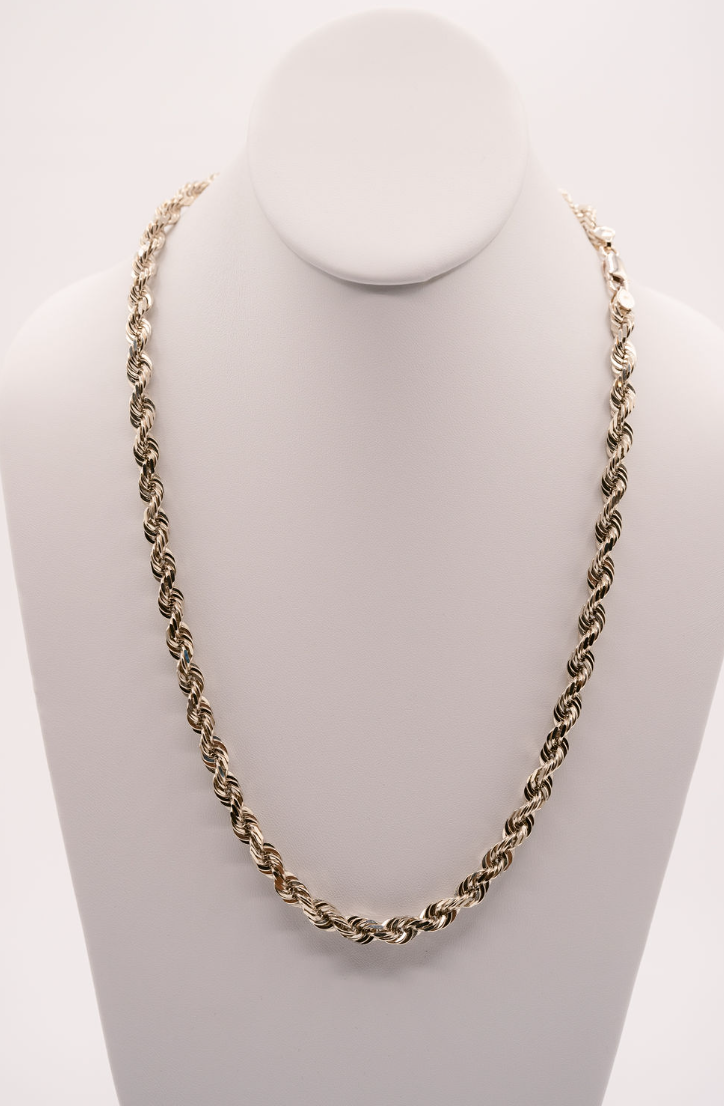 (18KT) 6MM - 10MM: White Gold Diamond Cut Rope Chain