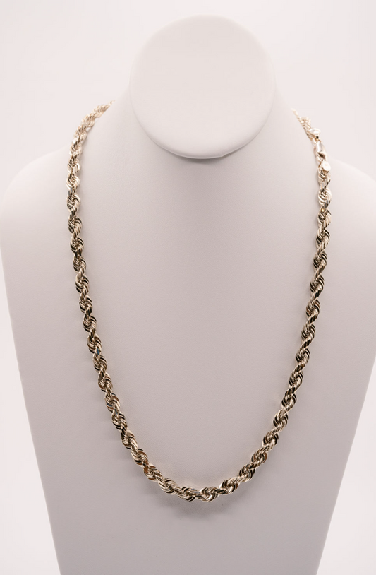 (14KT) 12MM - 20MM: White Gold Diamond Cut Rope Chain