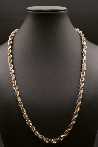 (10KT) 6MM - 10MM: White Gold Diamond Cut Rope Chain