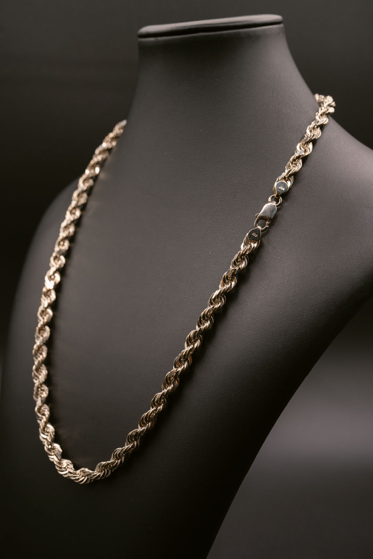 (14KT) 12MM - 20MM: White Gold Diamond Cut Rope Chain