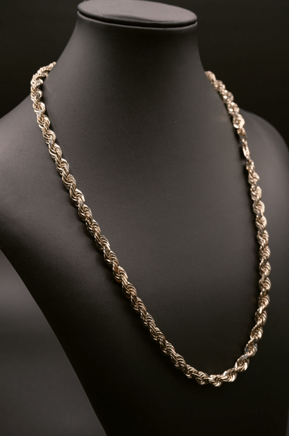 (10KT) 6MM - 10MM: White Gold Diamond Cut Rope Chain