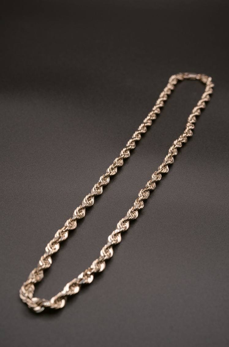 (18KT) 6MM - 10MM: White Gold Diamond Cut Rope Chain