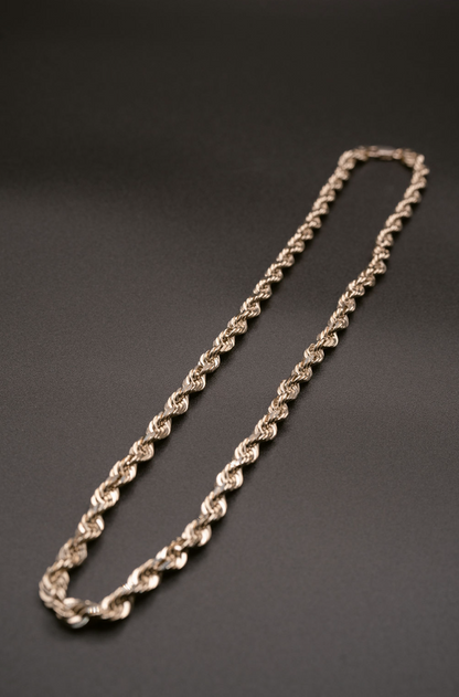 (18KT) 6MM - 10MM: White Gold Diamond Cut Rope Chain