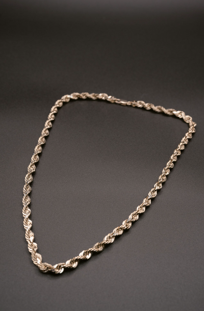 (10KT) 6MM - 10MM: White Gold Diamond Cut Rope Chain