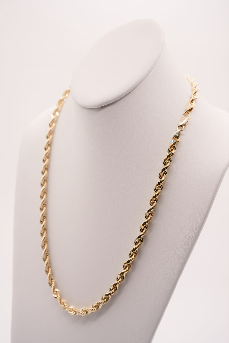 (18KT) 6MM - 10MM: Yellow Gold Diamond Cut Rope Chain