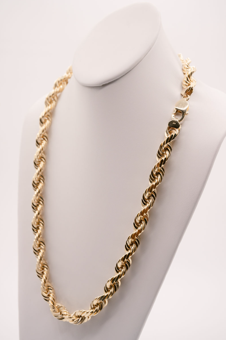 (14KT) 12MM - 20MM: Yellow Gold Diamond Cut Rope Chain