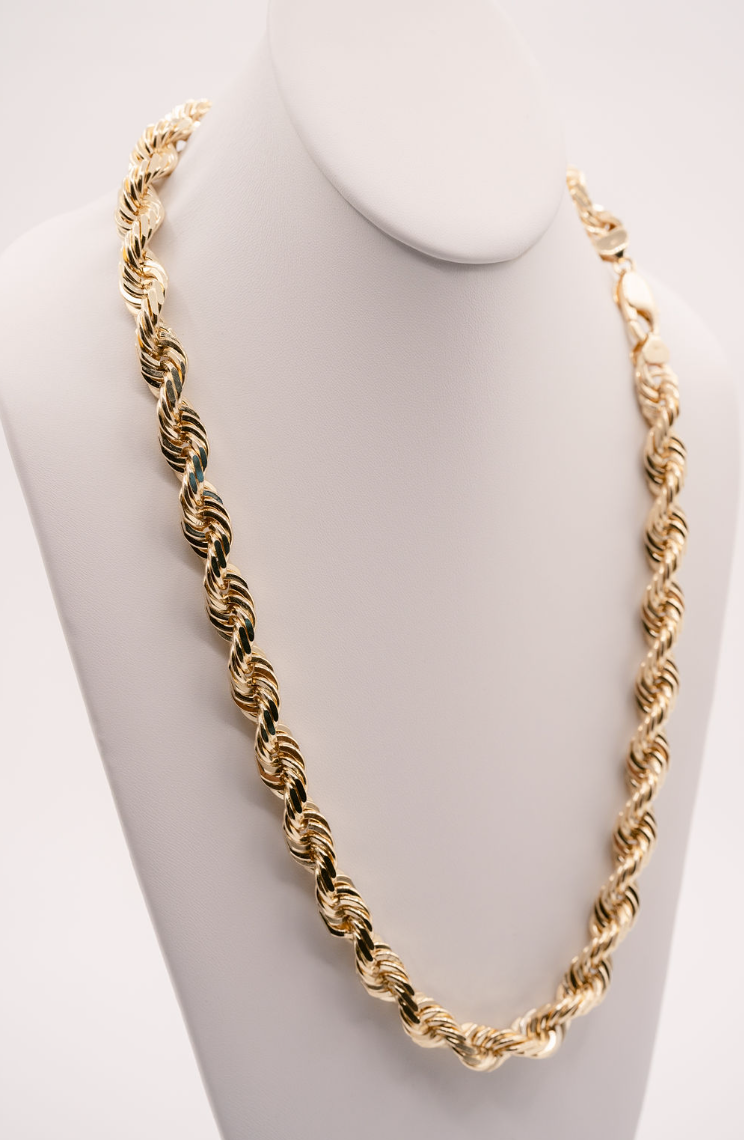 (18KT) 12MM - 20MM: Yellow Gold Diamond Cut Rope Chain