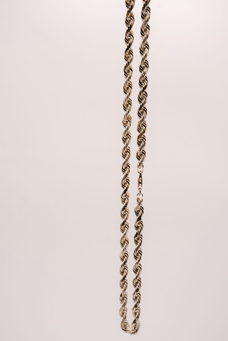 (14KT) 12MM - 20MM: White Gold Diamond Cut Rope Chain