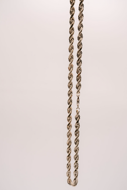 (14KT) 6MM - 10MM: White Gold Diamond Cut Rope Chain