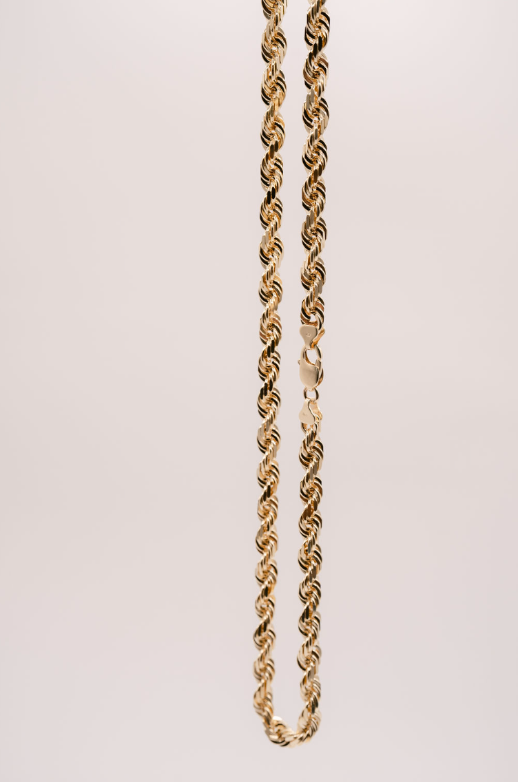 (18KT) 6MM - 10MM: Yellow Gold Diamond Cut Rope Chain