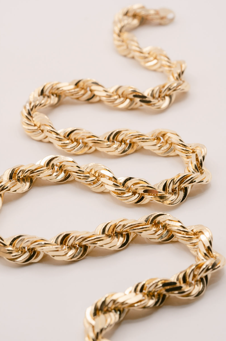 (18KT) 12MM - 20MM: Yellow Gold Diamond Cut Rope Chain