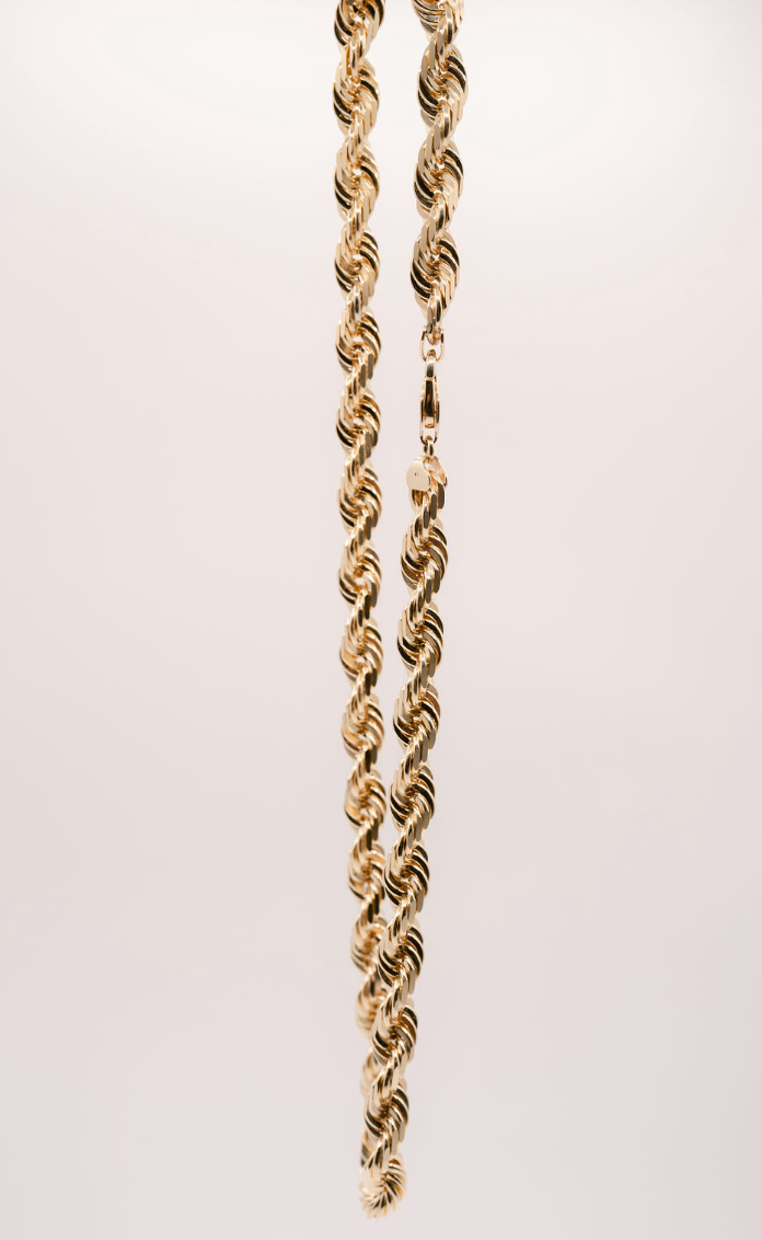 (14KT) 12MM - 20MM: Yellow Gold Diamond Cut Rope Chain