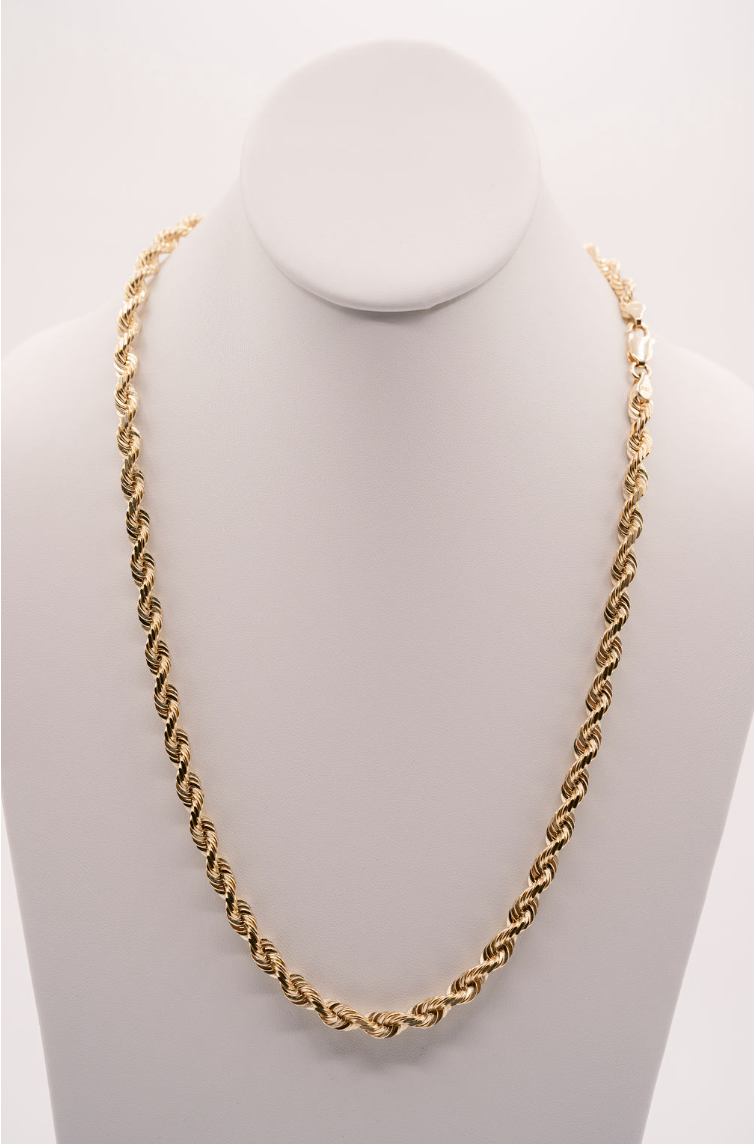 (14KT) 6MM - 10MM: Yellow Gold Diamond Cut Rope Chain