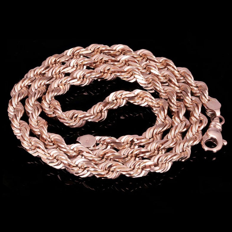 (14KT) 6MM - 10MM: Rose Gold Diamond Cut Rope Chain