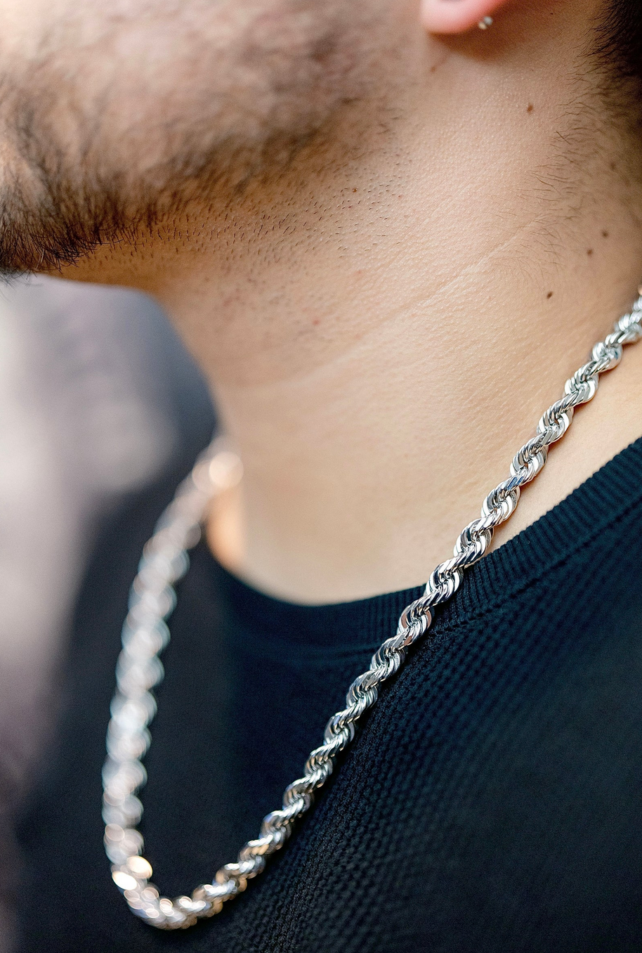 Men's White Gold Rope Chain Necklace For Men And Women